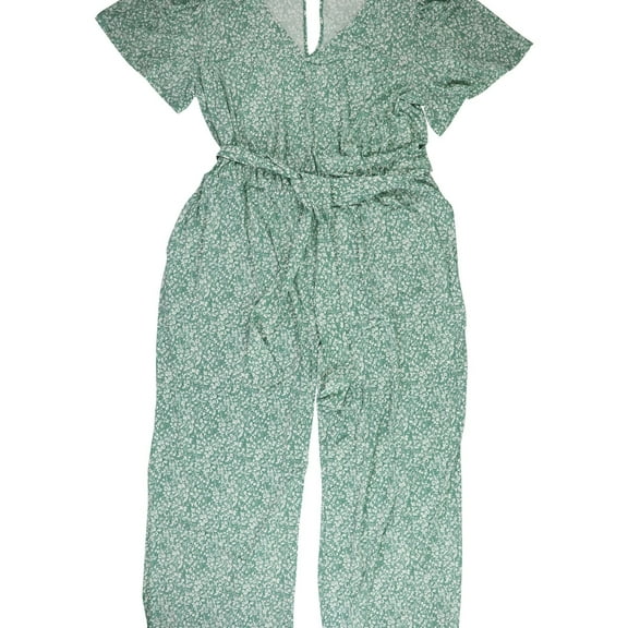 1.STATE Womens Floral Jumpsuit, Green, Plus Size, 2X