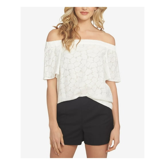 1.STATE Womens Flounce Knit Blouse, White, Medium