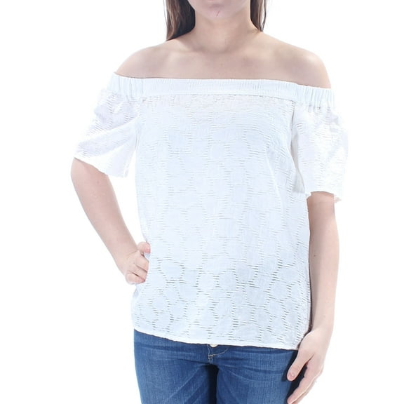 1.STATE Womens Flounce Knit Blouse, White, Small