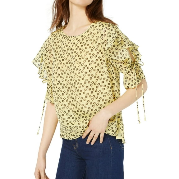 1.STATE Womens Flower Etching Pullover Blouse, Yellow, Small