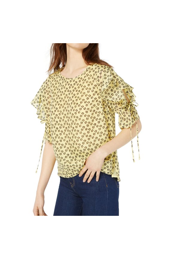 Womens Flower Etching Pullover Blouse, Yellow, Small