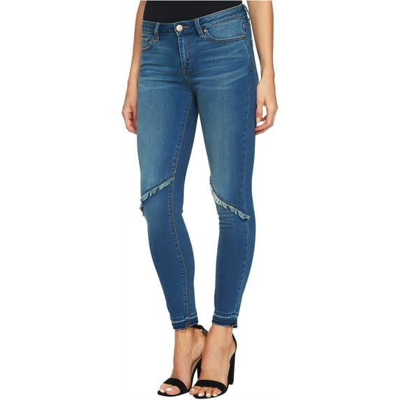 1.STATE Womens Frayed-Detail Skinny Fit Jeans, Blue, 27 Regular