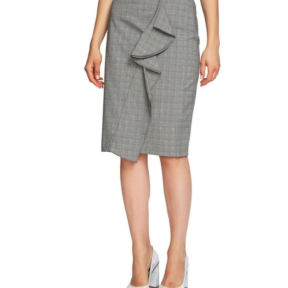 1.STATE Womens Glen Plaid Pencil Skirt, Black, 6