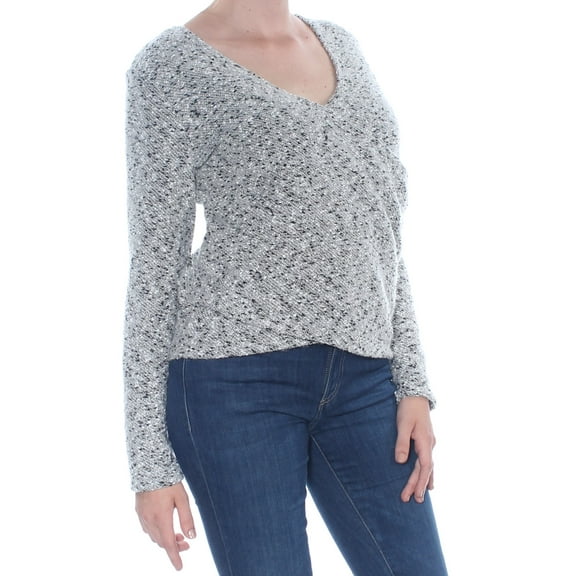 1. STATE Womens Gray Long Sleeve V Neck Wrap Sweater M