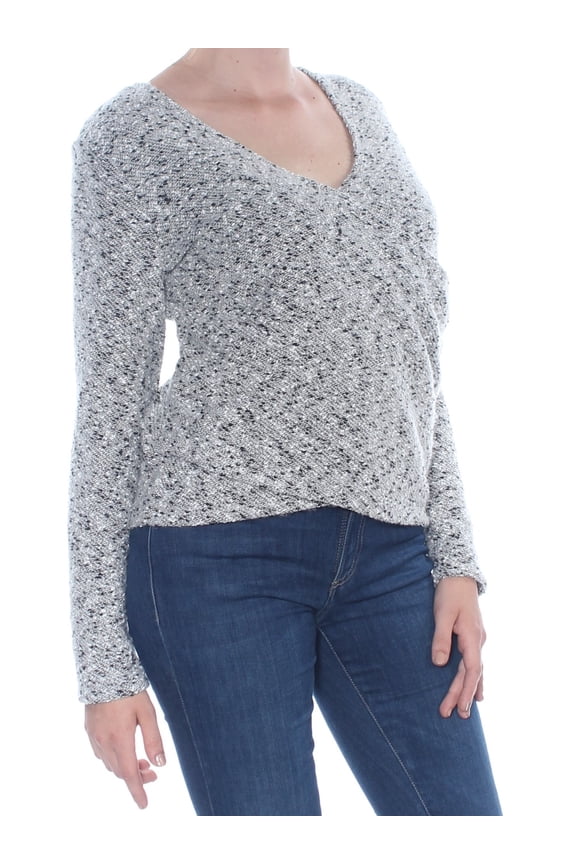 1. STATE Womens Gray Long Sleeve V Neck Wrap Sweater M