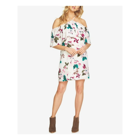 1. STATE Womens Ivory Floral Sleeveless Above The Knee Shift Dress Size: XS