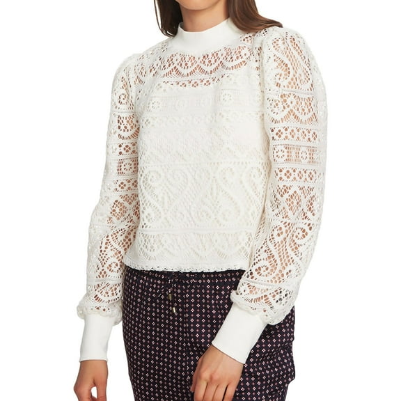 1.STATE Womens Lace Crop Top Blouse, Off-White, X-Small