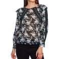 thumbnail image 1 of 1.STATE Womens Lace Inset Pullover Blouse, Green, X-Small, 1 of 5