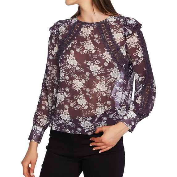 1.STATE Womens Lace Inset Pullover Blouse, Purple, Medium