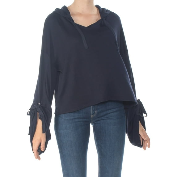 1. STATE Womens Navy Tie Hooded Long Sleeve Sweater M