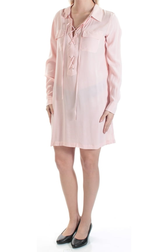 1. STATE Womens Pink Pocketed Cuffed Collared Above The Knee Dress Size: S
