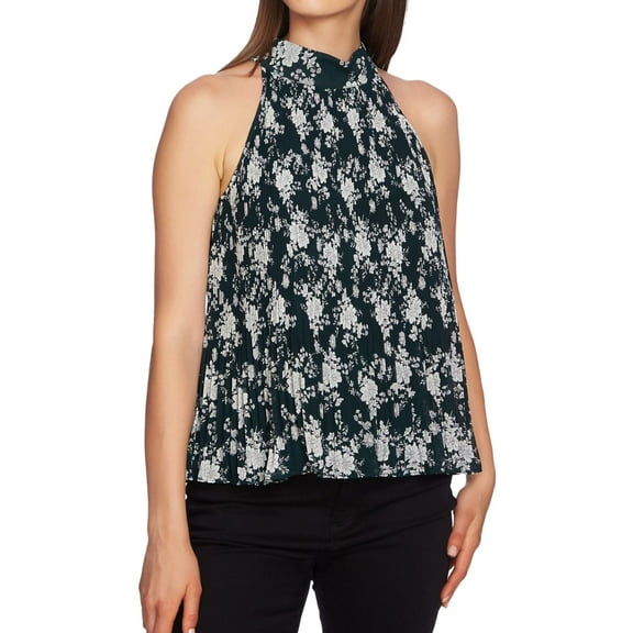 1.STATE Womens Pleated Chiffon Sleeveless Blouse Top, Green, Medium