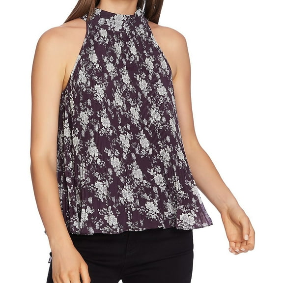 1.STATE Womens Pleated Chiffon Sleeveless Blouse Top, Purple, Medium