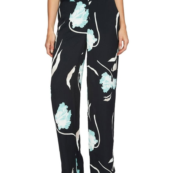 1.STATE Womens Printed Flat-Front Wide Leg Relaxed Casual Pants, Black, 0