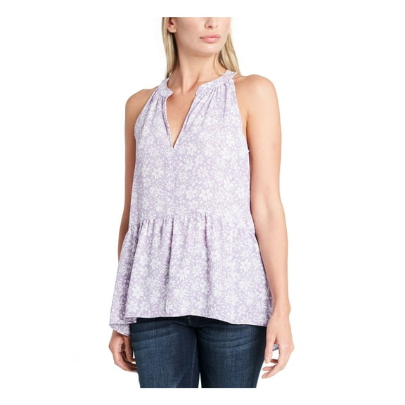 1. STATE Womens Purple Floral V Neck Peplum Top L