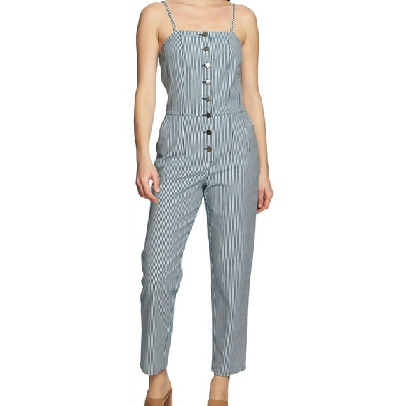1.STATE Womens Railroad Stripe Jumpsuit, Blue, 4