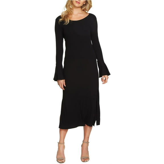 1.STATE Womens Ribbed Midi Dress, Black, Small