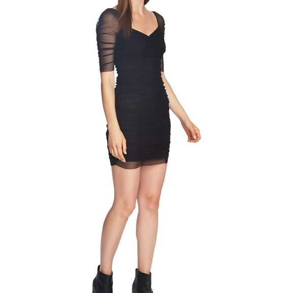 1.STATE Womens Ruched Sleeve Bodycon Dress, Black, X-Small
