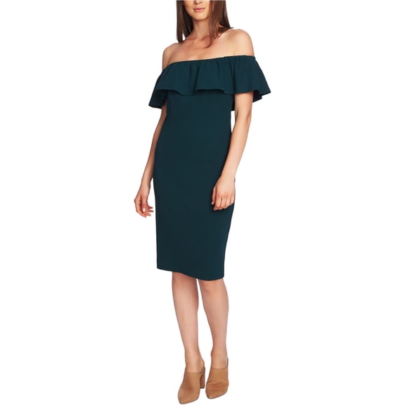 1.STATE Womens Ruffle Off-Shoulder Dress, Green, 10