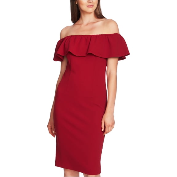 1.STATE Womens Ruffle Off-Shoulder Dress, Red, 2