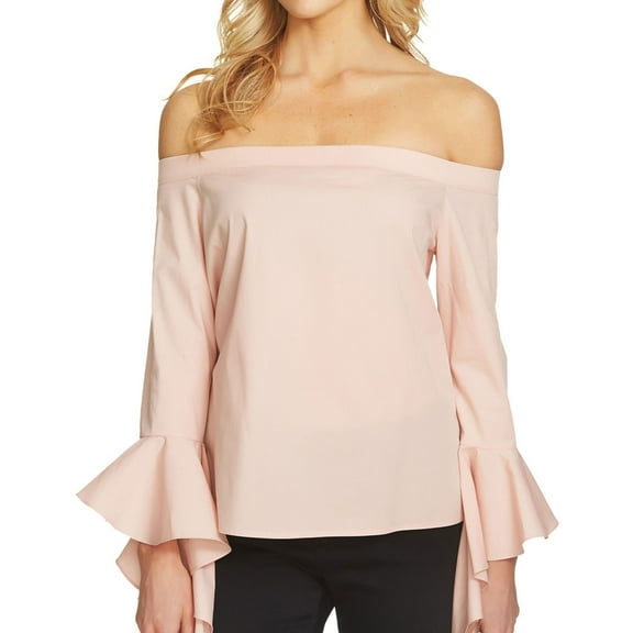 1.STATE Womens Ruffled-Sleeve Off the Shoulder Blouse, Pink, X-Small