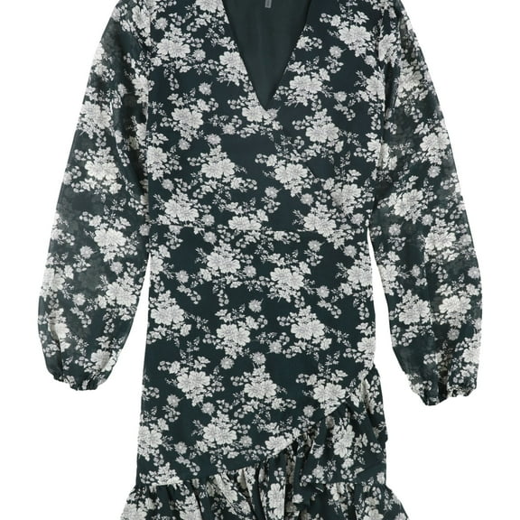 1.STATE Womens Ruffled Wrap Dress, Green, 0