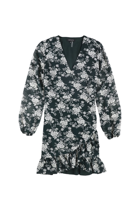 Womens Ruffled Wrap Dress, Green, 6