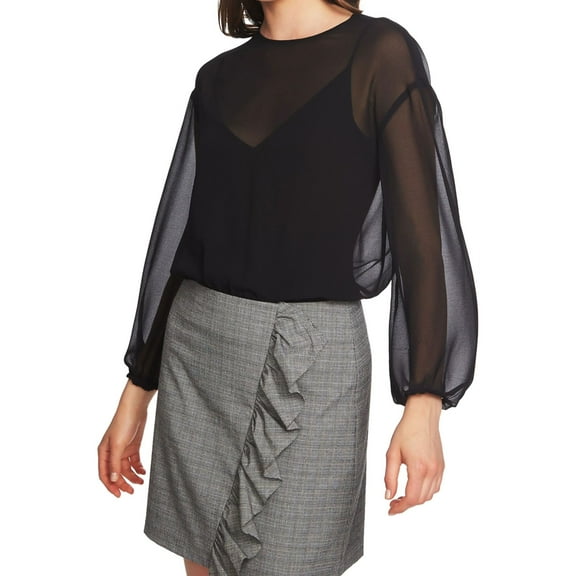 1.STATE Womens Sheer Bodysuit Jumpsuit, Black, Large