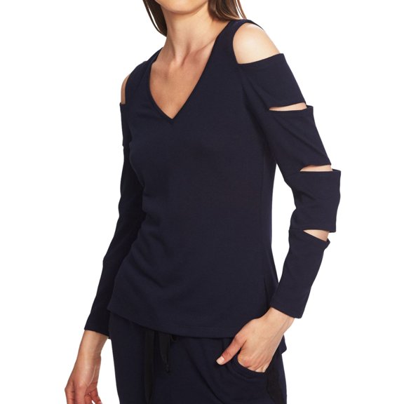 1.STATE Womens Slash Sleeve Cold Shoulder Blouse, Blue, X-Small