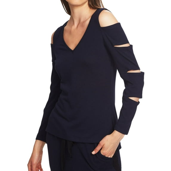 1.STATE Womens Slash Sleeve Cold Shoulder Blouse, Blue, X-Small