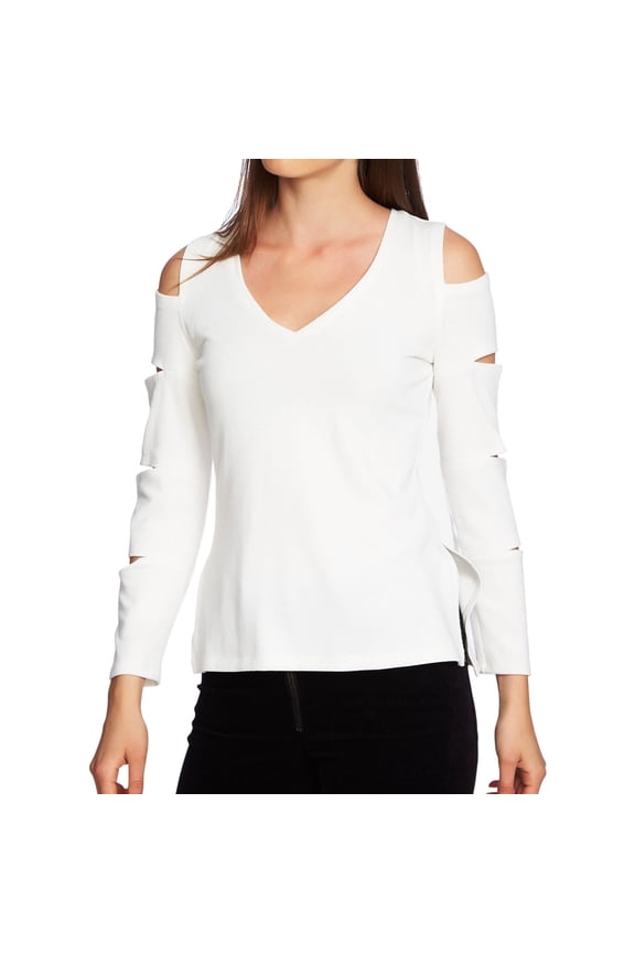 Womens Slash Sleeve Cold Shoulder Blouse, White, Small