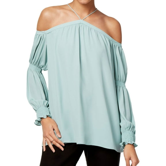 1.STATE Womens Smocked Sleeve Knit Blouse, Green, X-Small
