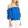 thumbnail image 1 of 1.STATE Womens Solid Ruffled Blouse, Blue, X-Small, 1 of 2