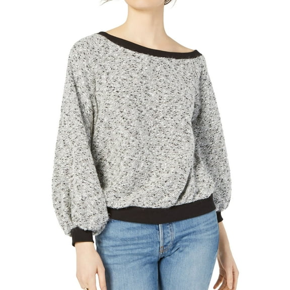 1.STATE Womens Speckled Pullover Sweater, Grey, Large