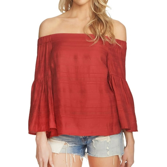 1.STATE Womens Textured Knit Blouse, Red, X-Small