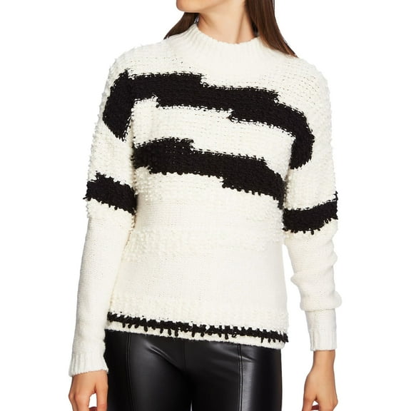 1.STATE Womens Textured Knit Pullover Sweater, White, X-Large