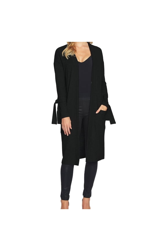 Womens Tie Sleeve Cardigan Sweater, Black, Medium