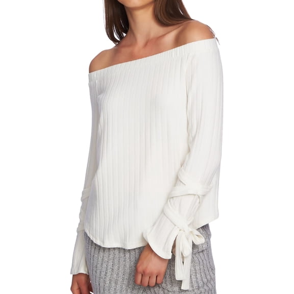 1.STATE Womens Tie Sleeve Cold Shoulder Blouse, Off-White, Small