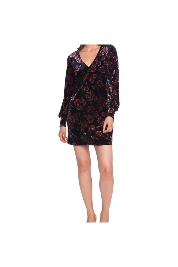 Womens Velvet Blouson Dress, Blue, Small