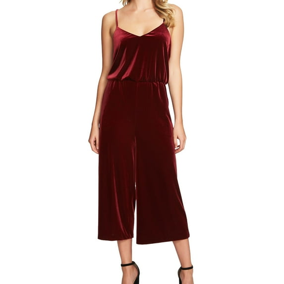 1.STATE Womens Velvet Racerback Jumpsuit, Red, Medium