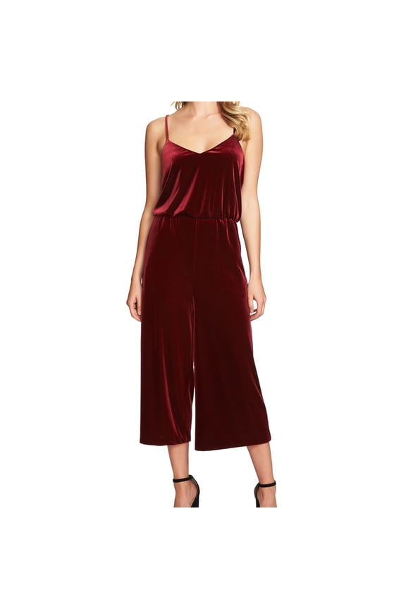 Womens Velvet Racerback Jumpsuit, Red, Medium