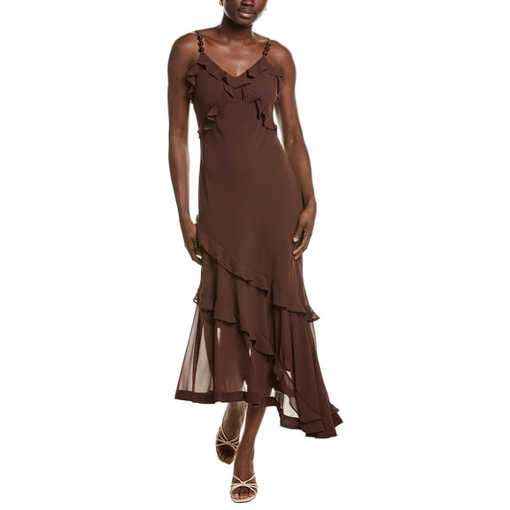 1.STATE womens  Asymmetrical Maxi Dress, 6, Brown