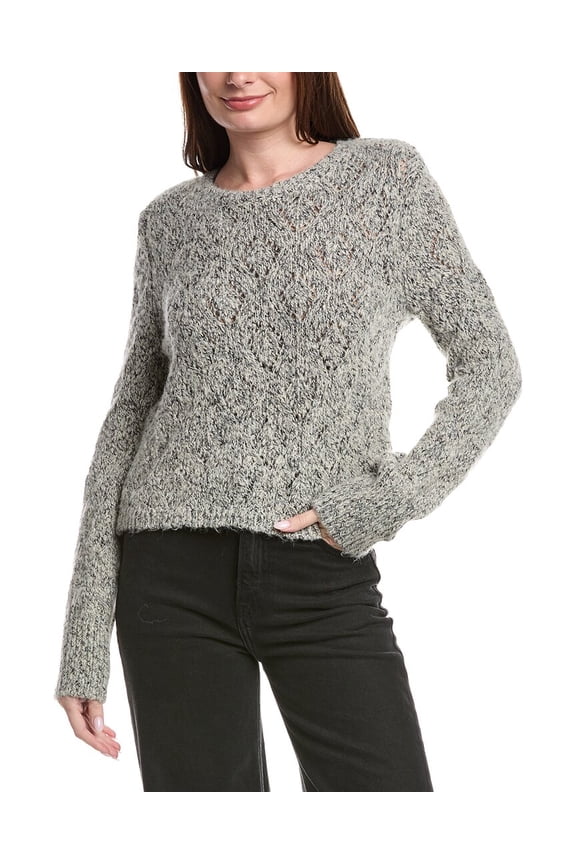 womens Cable Crewneck Sweater, XL, Black