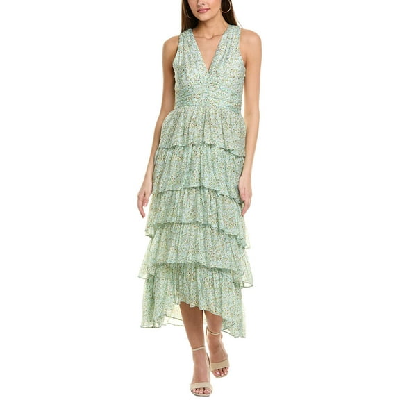 1.STATE womens  Cascading Ruffle Maxi Dress, 2, Blue