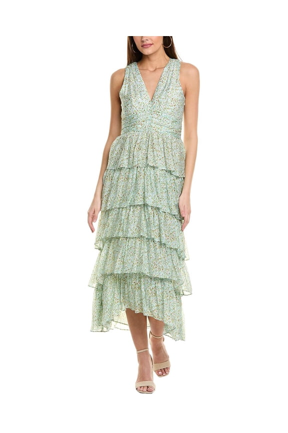 womens Cascading Ruffle Maxi Dress, 8, Blue