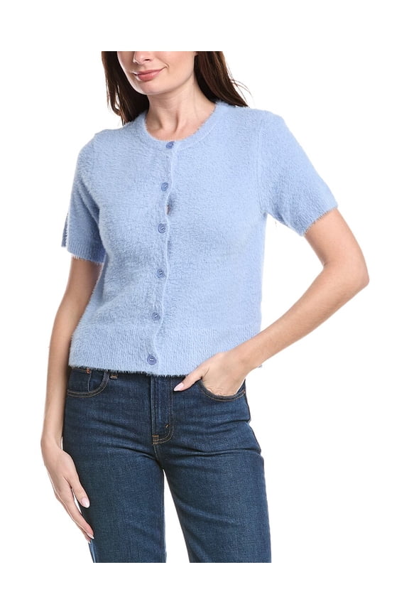 womens Crewneck Wool-Blend Sweater, l, Blue