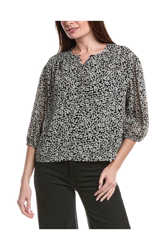 womens Puff Sleeve Blouse, m, Black
