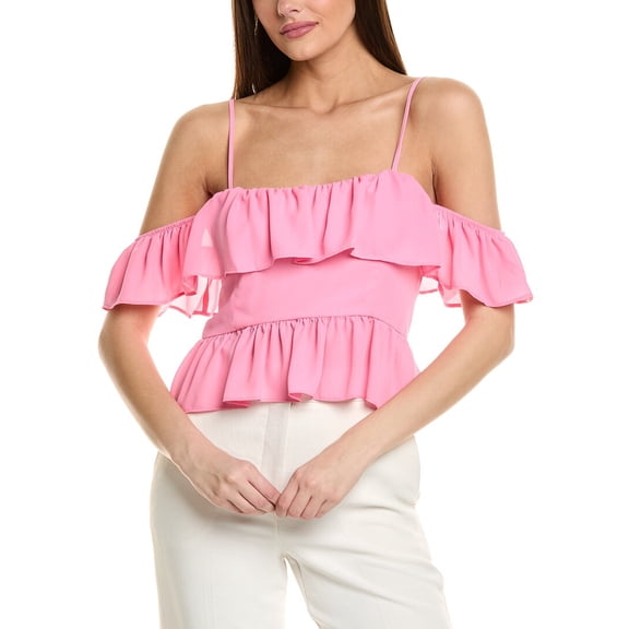 1.STATE womens Ruffle Top, l, Pink