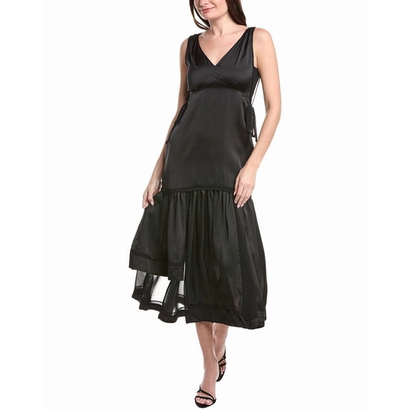 1.STATE womens  V-Neck Asymmetric Maxi Dress, 2, Black