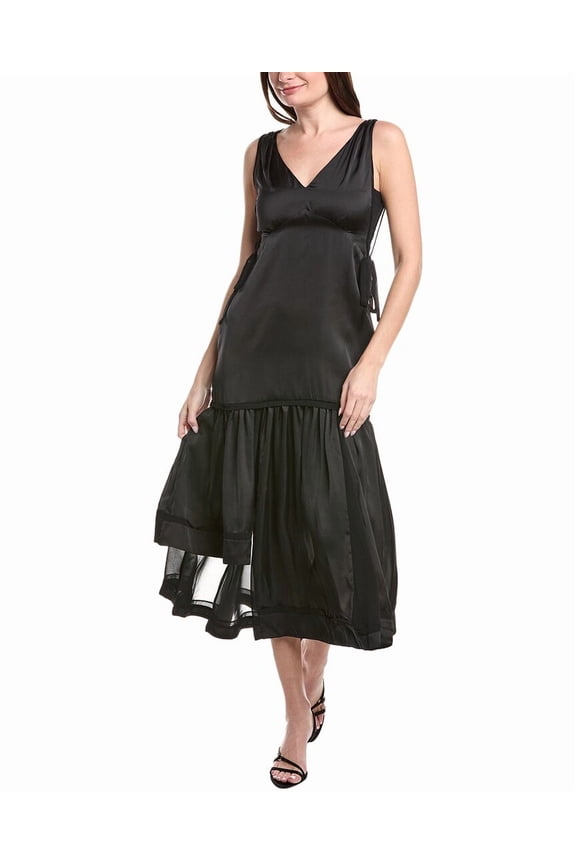 womens  V-Neck Asymmetric Maxi Dress, 2, Black
